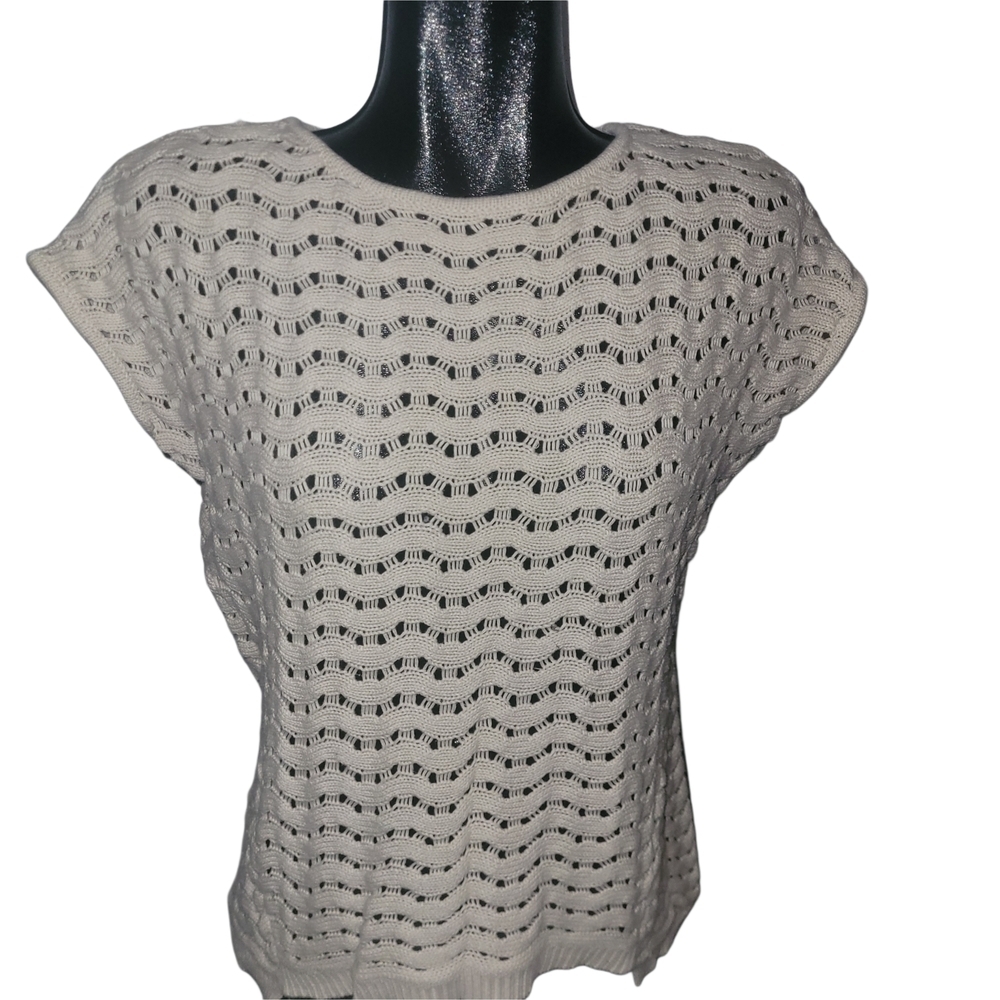 Evolution By Cyrus Beige Open Knit Short Sleeve Top M